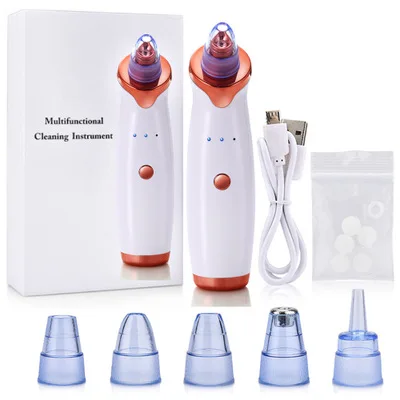 

5 suction heads rechargeable facial pore deep cleansing tool pimple vacuum blackhead removal machine, White