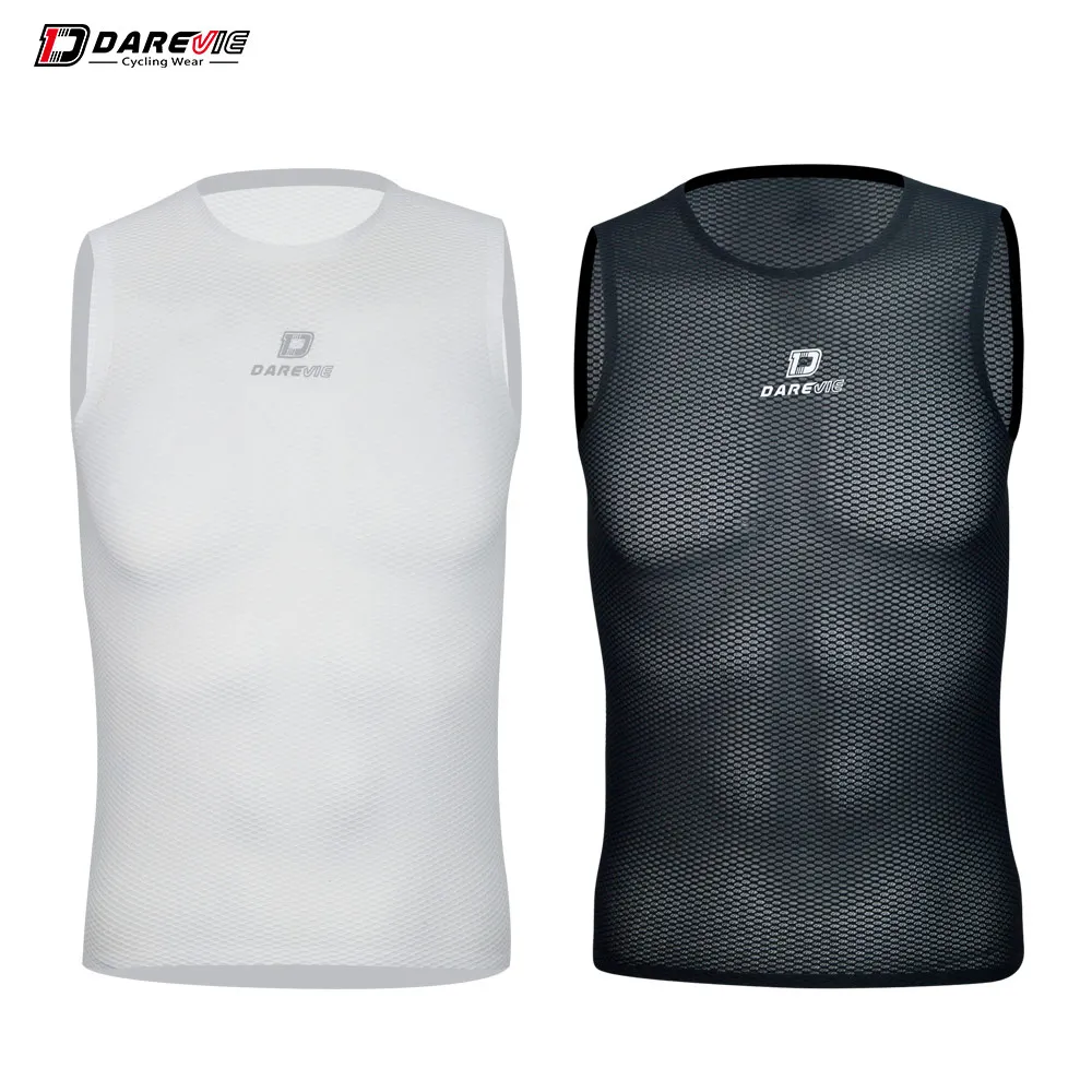 

Darevie Mens summer seamless without stitching Cycling Base Layer vests breathable/soft baselayer cycling clothing, White/black