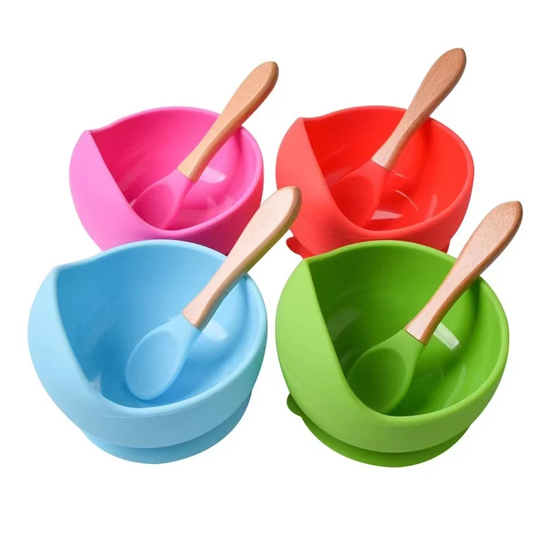 

Wholesale Food Grade BPA Freed Silicone Feeding Spoon and Silicone Baby Bowl, 28 colors