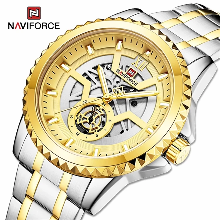 

NAVIFORCE Gold Watch Men Luxury Brand Business Casual Quartz Wrist Watches Waterpraoof Steel Band Calendar Clock Reloj de Hombre