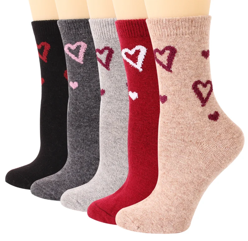 

Wool Blend Red Pink Heart Winter Socks for Valentines Day T-1113, As picture shows