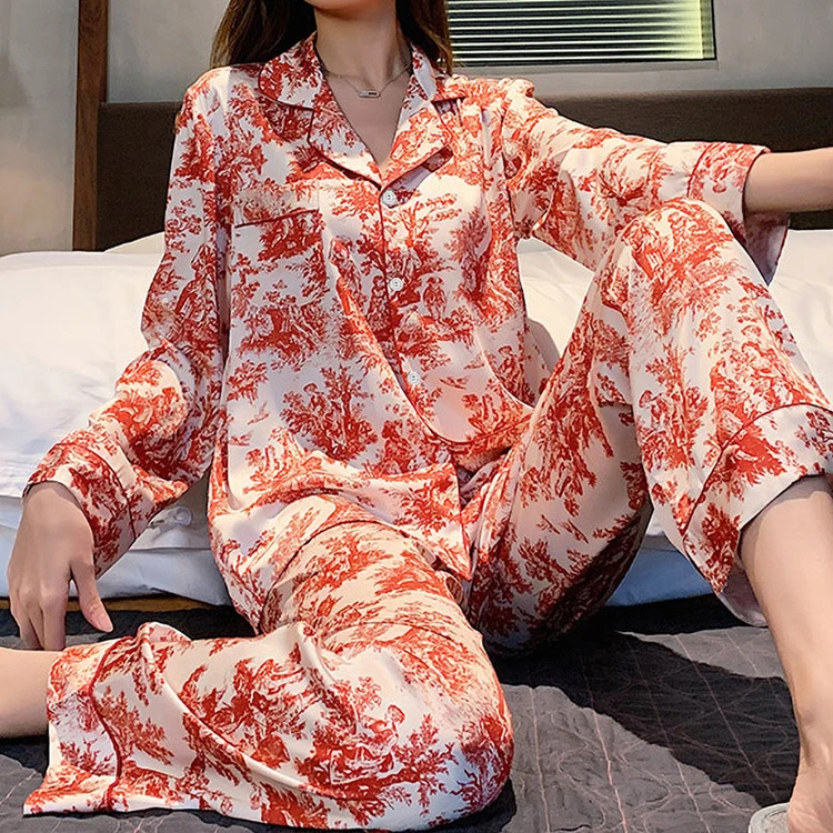 

Women Two Piece Pyjamas Luxury Couple Satin Silk Sleepwear Pajama Set