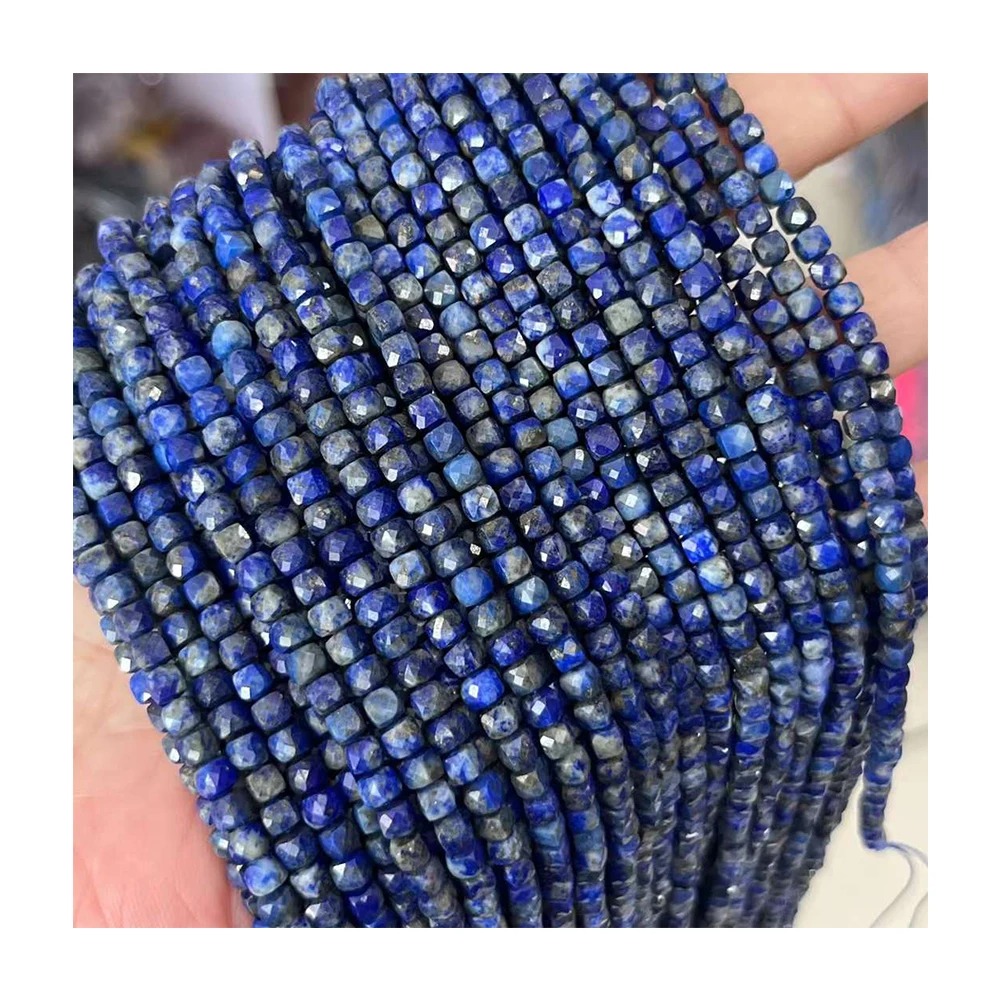 

4 x 4 mm Natural Blue Color Gemstone Lapis Lazuli Faceted Cube Shape Beads Strands For DIY Jewelry Making