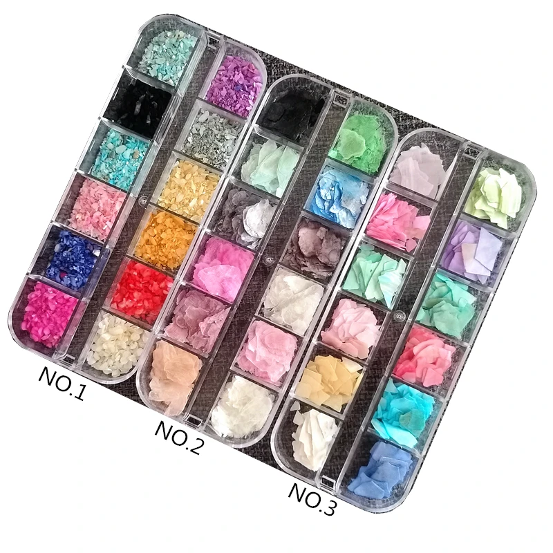 

12 Colors/Box Shell Crushed Stones Gravel Flakes 3D Beauty Colorful Nail Art Shell Sequin