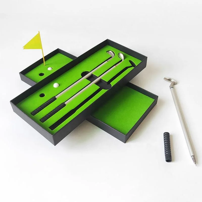 

TY Simulated Golf Course Premium Mini Golf Pen Set Office Gift for Men Ballpoint Creative Writing Supplies Durable, Silver+black+green