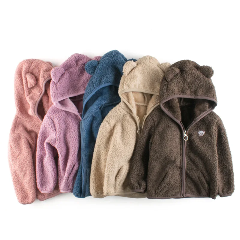 

2021 Hot sale autumn and winter warm casual zipper hooded wool fleece kids coats