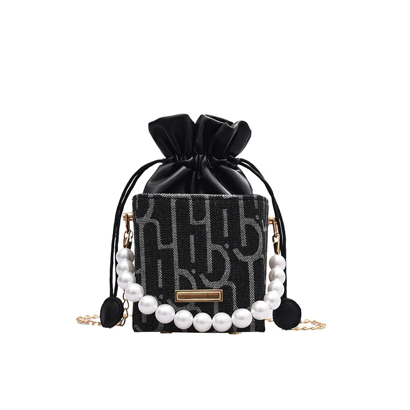 

Fashion Women Drawstring Pocket Shoulder Bag Pearl Fashion Handbag Mini Handbag Square Box PU Leather Female Bag, Custom
