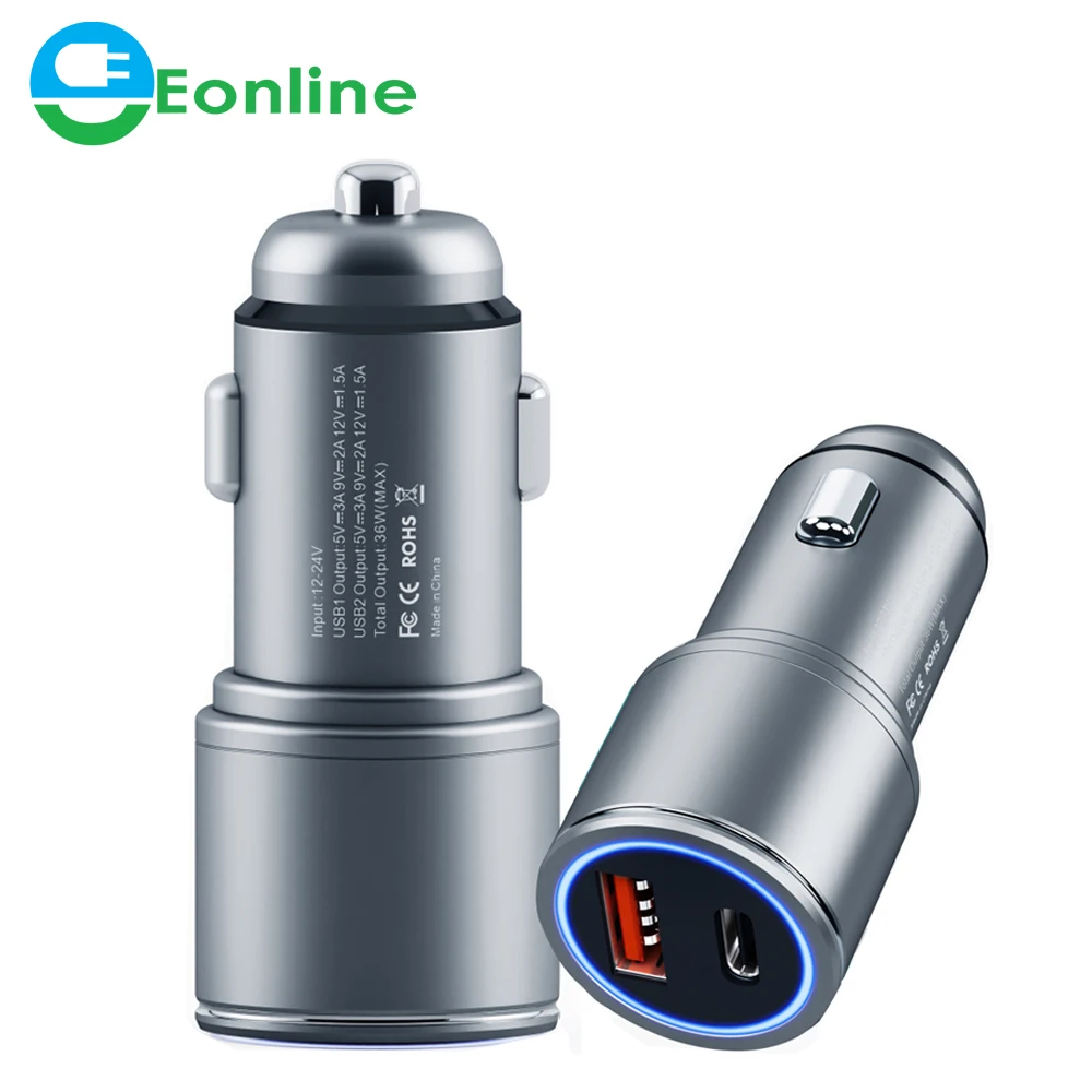 

EONLINE 36W USB Car Charger Quick Charge 4.0 3.0 USB PD Fast Charging Car Phone Charger For iPhone 12 Samsung Huawei Car Charger