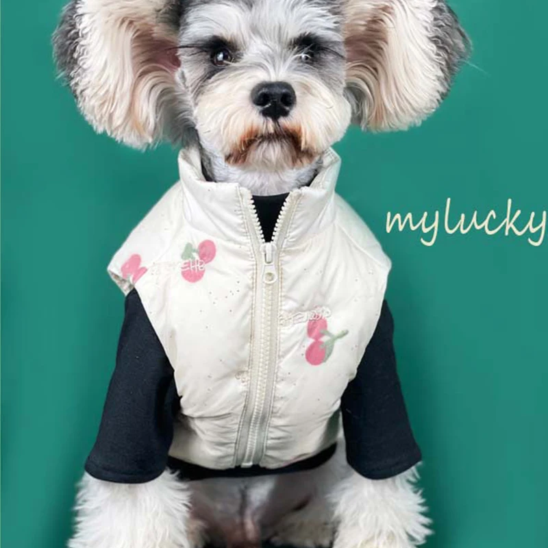 

Wholesale Price Dog Clothes Autumn Winter Warm White Cherry Pet Down Jacket Dog Down Vest