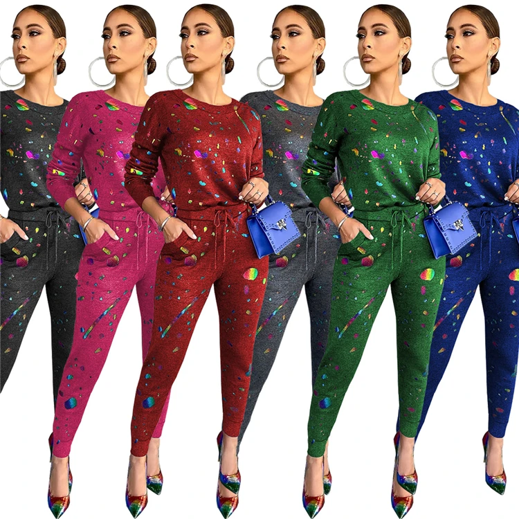 

W8864 Winter clothes for women's printed pants sets two piece