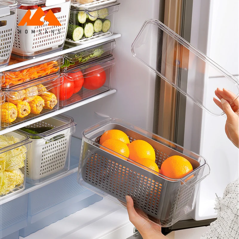 

Reusable plastic refrigerator vacuum sealed food storage containers airtight stackable pantry kitchen drawer organizer