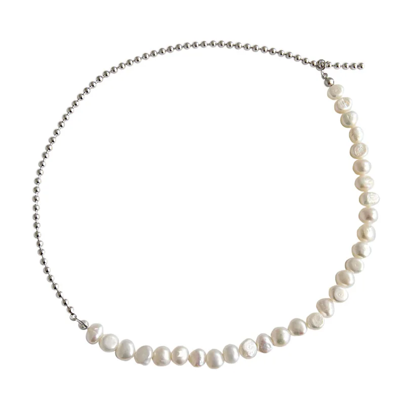 

2020 bohemian irregular 925 Sterling silver Baroque fresh water pearl round beads necklace for women