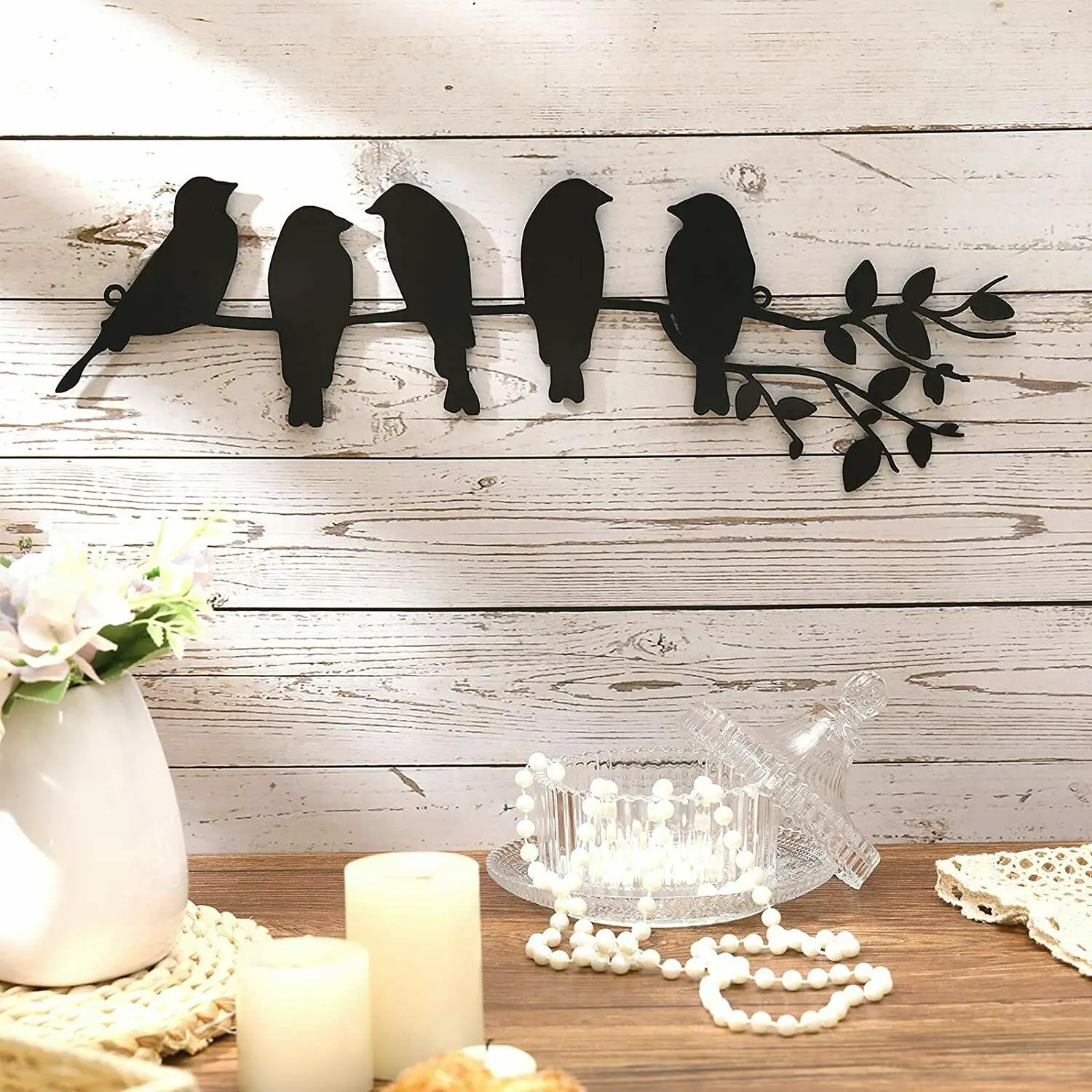 

Amazon Hot Metal Wall Decor Metal Bird Wall Art 5 Birds on the Branch Wall Decor Leaves with Birds Sculpture TY2346, Black