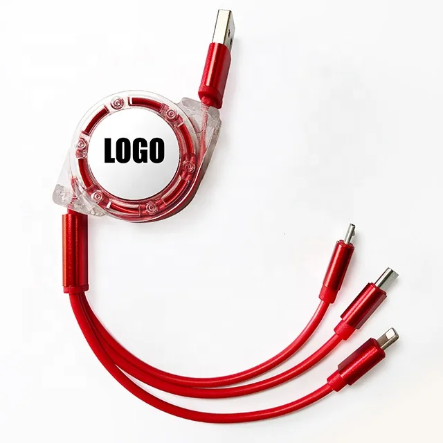 

2021 New Design Factory Price 3 in 1 Multi Function Charging Data Cable High Quality Adapter Cable For iPhone type-C Use, Red,blue,black,pink,gold,silver