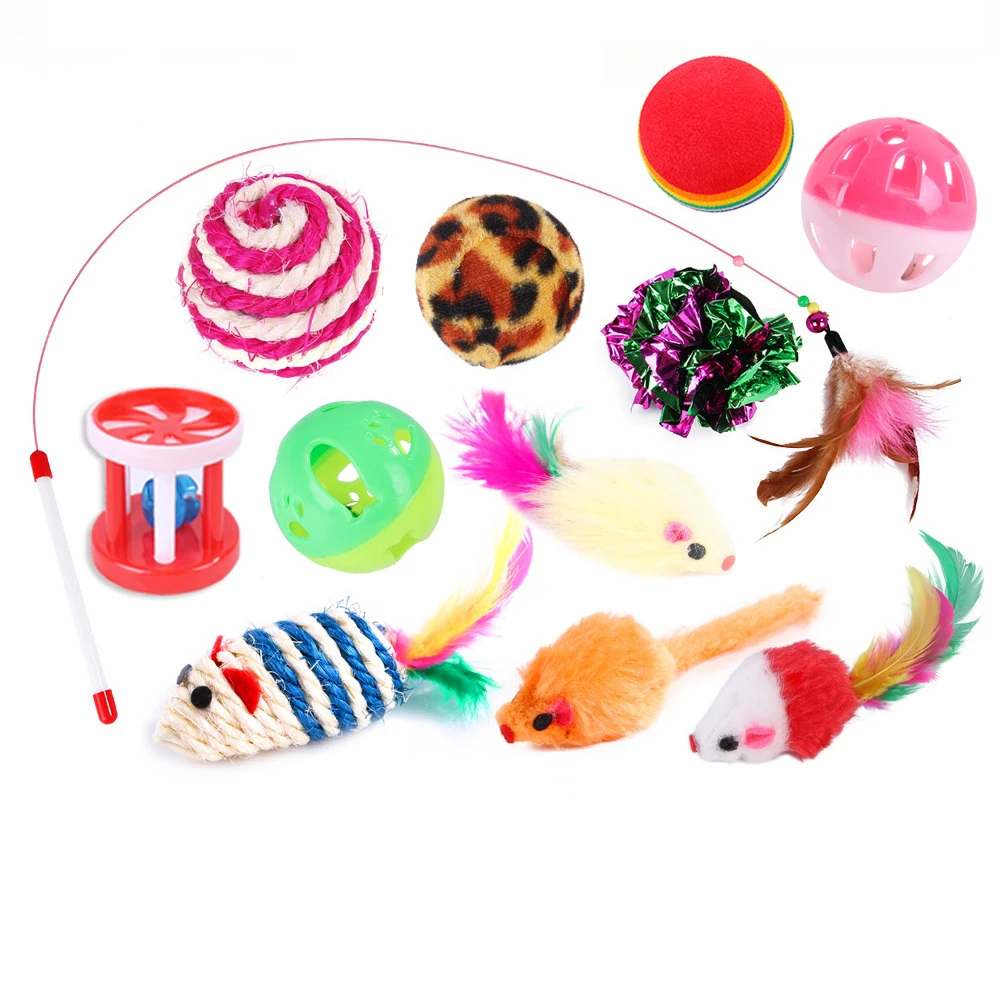 

Pet Cat Toy Set Cat Toy Funny Cat Stick Pet Gift 12-Piece Set, As picture