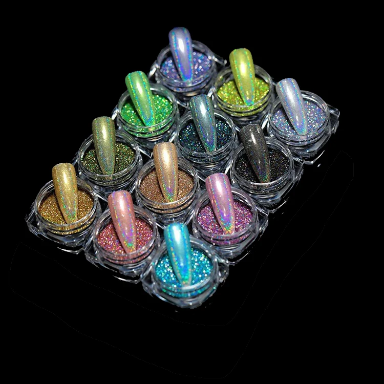 

High Bright laser silver gold nail glitter powder 6 Colors bulk fine colorful pigment powder super flash Nail Sequin powder