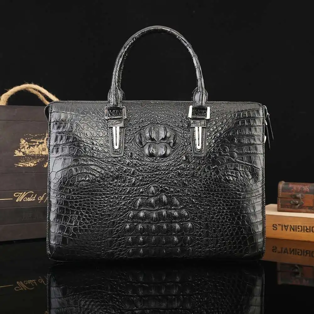 

Real Crocodile Backbone Leather Business Briefcase For Men handbags tote leather bags real leather handbag quilted, Choice