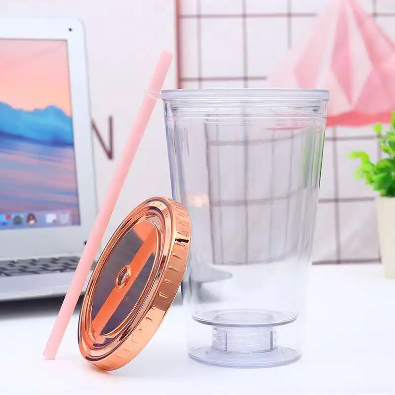 16oz Clear Double Wall Cold Drink Tumbler With Removable Insert,Photo