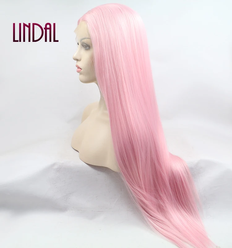 

LINDAL handtied fiber cheap long closure straight body deep water wavy wave lacefront pink synthetic wig for ladies