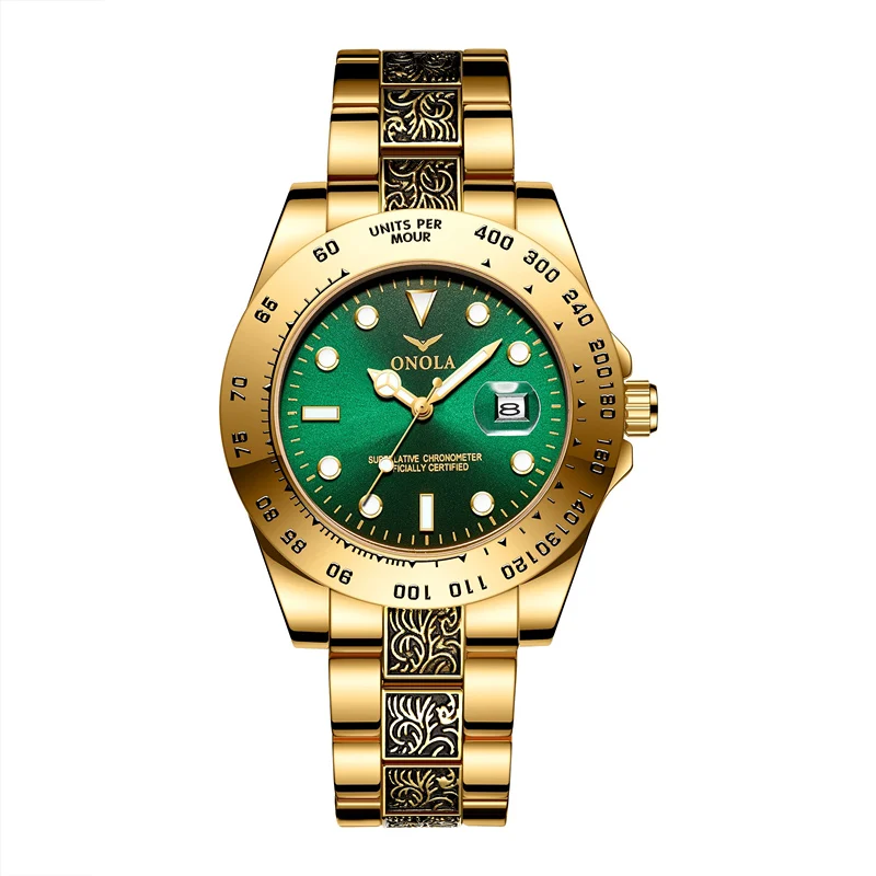 

ONOLA 3814 luxury green man quartz watch excel Stainless steel band Waterproof date display Simple business reloj watch