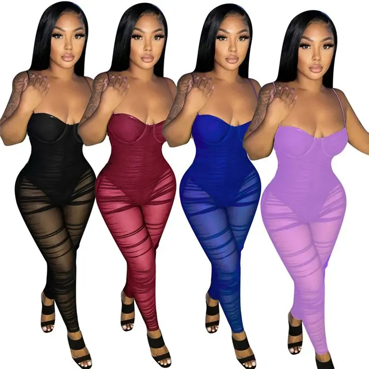 

MOEN Sexy Combinaison Femme Fashion Jumpsuit Women One Piece Jumpsuits and Rompers Best Seller Mesh Pencil Pants Mid Waist