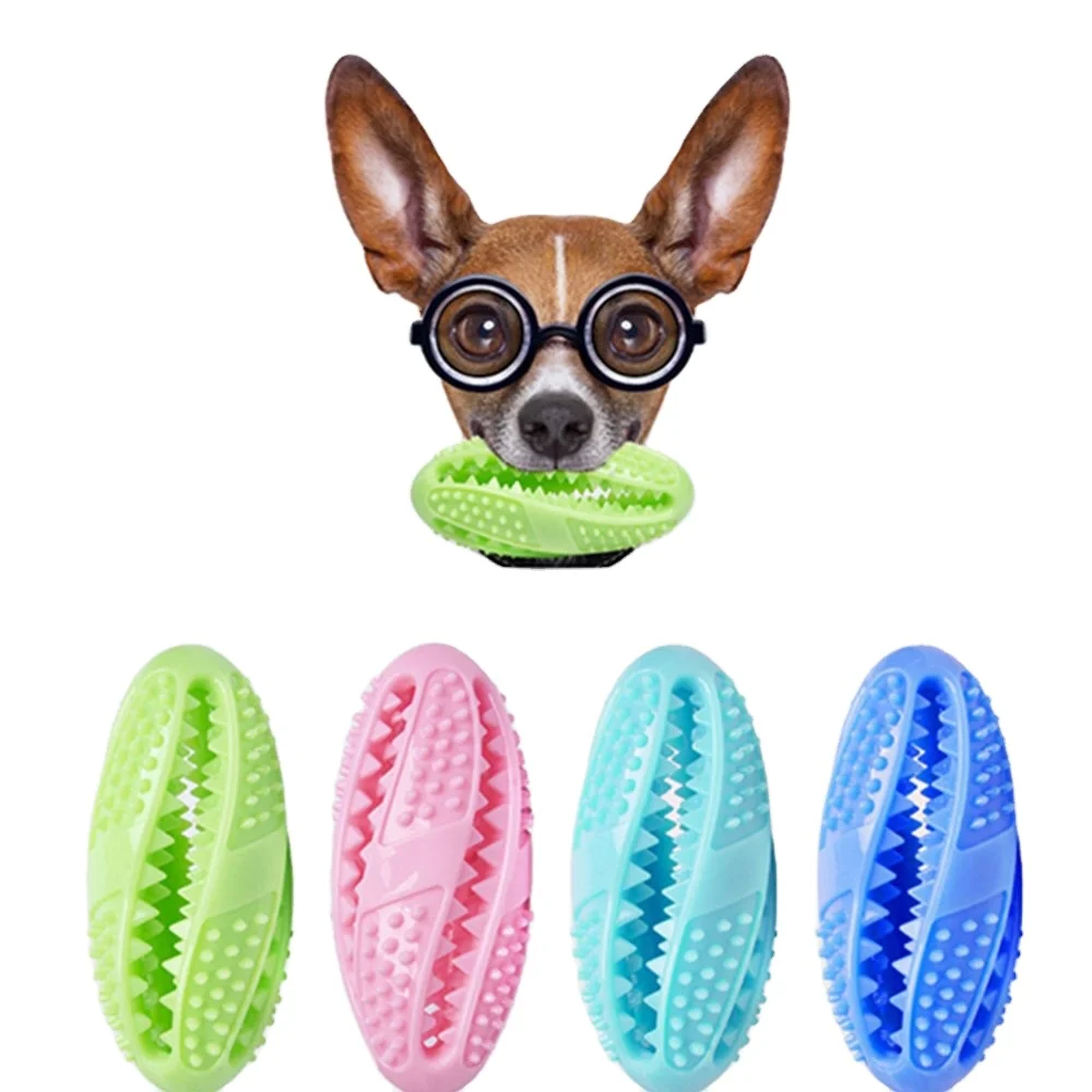 

ECO Friendly TPR Dog Tooth Cleaning Rubber Squeaky Dog Chew Toy Rugby Toys Ball