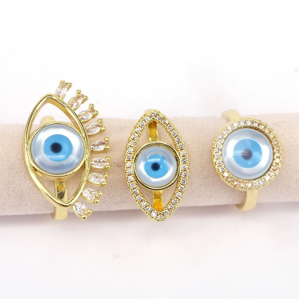 

Fashion Natural Shell Gold Plated Eye Ring Adjustable Zircon Devil Eye Rings For Girls Jewelry