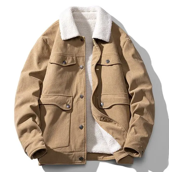 Winter Men's Corduroy Jacket New Comfortable Custom Sherpa Lining Corduroy Warm Jacket for Male