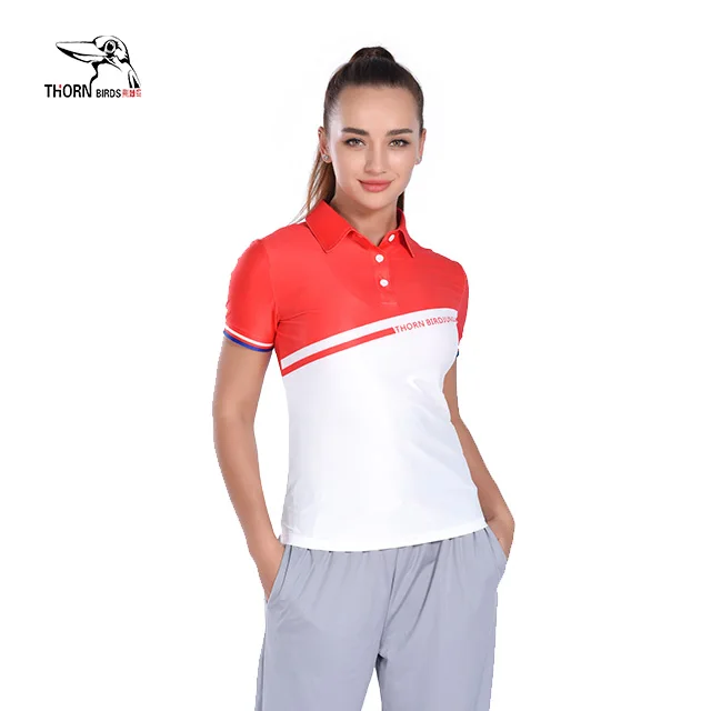 

Quick Dry Red Tights Splice Color Stripe Custom Logo Golf tops polo sport clothes in fitness active wear for women