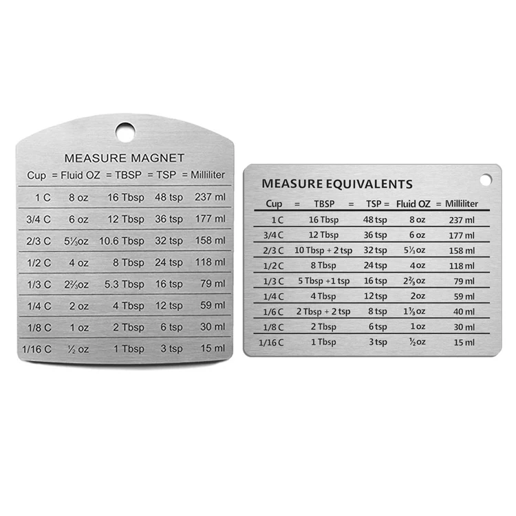 

Professional Stainless Steel Refrigerator Magnet Baking Measuring Conversion Chart, Silver