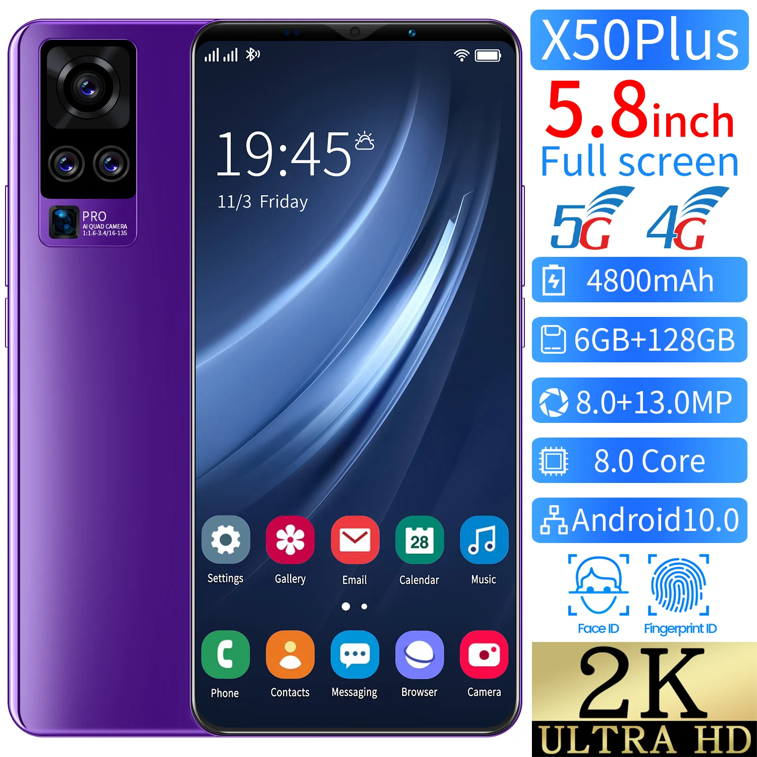 

Top fashion mobile phones lcds a999m 5g mobie smartphone without camera smartphone 6gb, Purple, red, blue