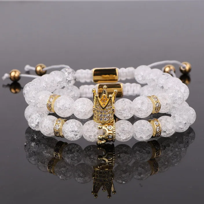 

Hot Selling CZ Micro CZ Crown Charm Crack Crystal Stone Beads Handmade Men Women Couple Macrame Bracelet