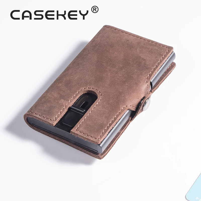 

Casekey extra slim coin zipper 6 bank card metal aluminum card holder wallet, Black/grey/brown