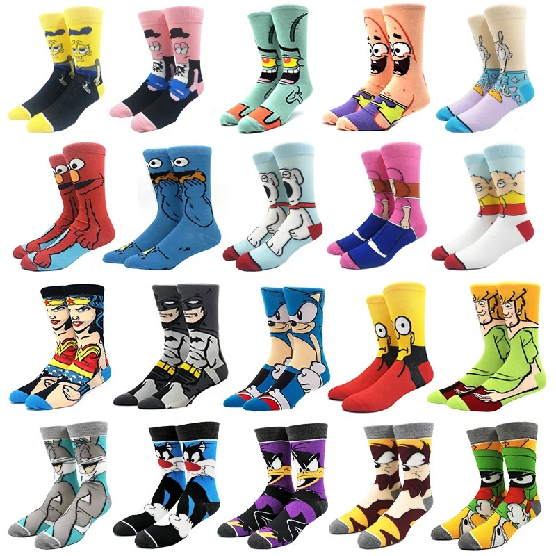 

2021Funny happy comics men fashion cotton calcetines dibujos animados custom tube crew designer meias ankle anime cartoon socks