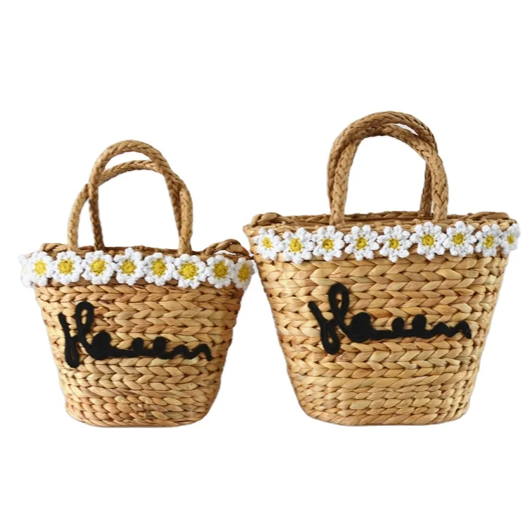 

Factory Selling Little Daisy Handmade Straw Summer Basket Hand Bags Shoulder Bag Beach Bags For Lady Women