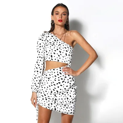 

Summer Sexy One-Shoulder Sleeves Polka Dot Waistless Dress Women'S Clothing, White