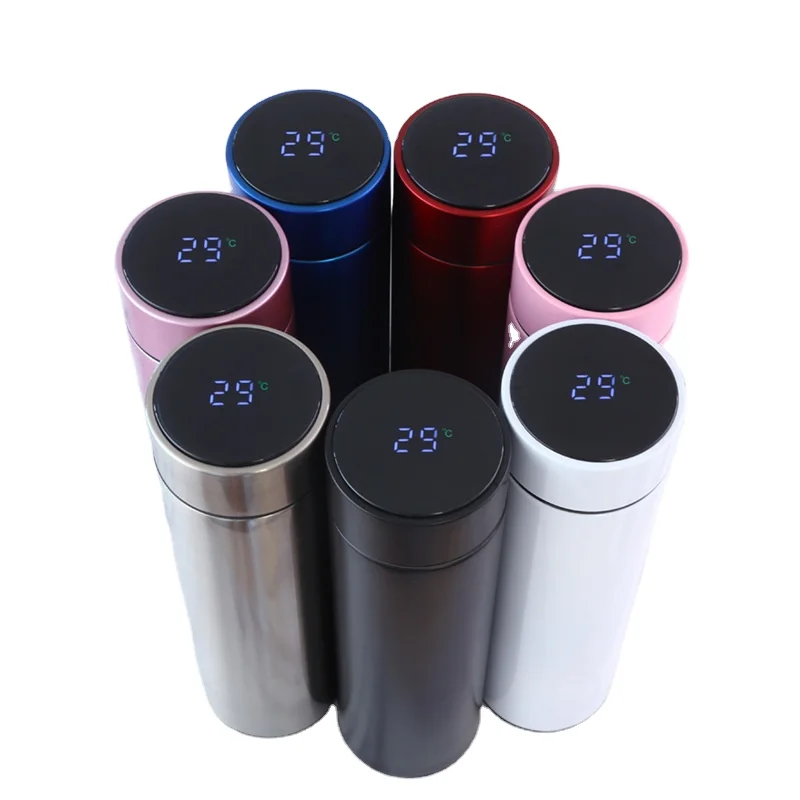 

special new Fahrenheit cheap stainless steel Smart Water Bottle with LED Temperature Display Thermo tumbler cups in bulk, Red black silver pink blue golden white