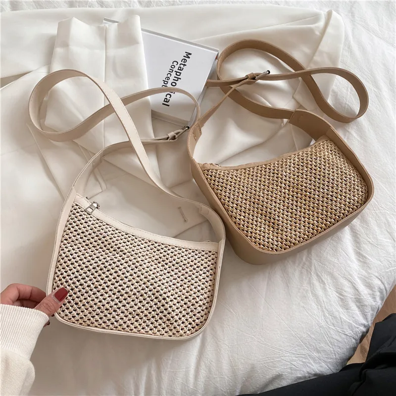 

2021 New Fashion Women Summer Beach Shoulder Bag Handwoven Crossbody bag Straw saddle handbags, 2 colors