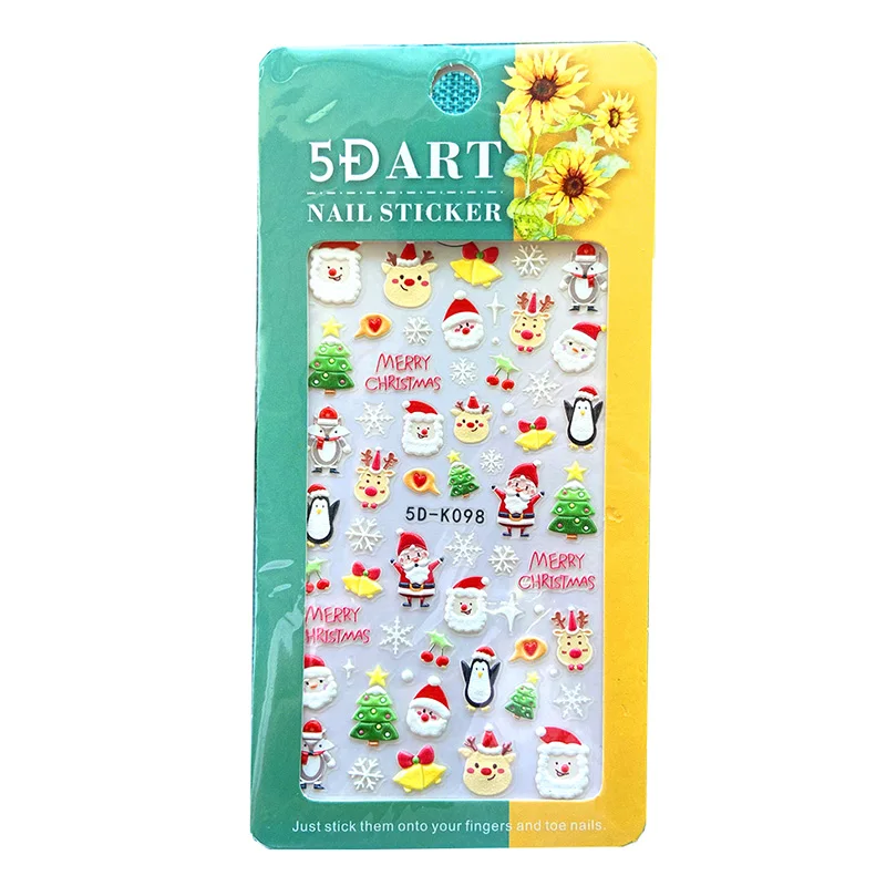 

2021New Designs 5D Relief Nail Art Christmas Decorations Decals Christmas tree Santa-Claus ELK Snowman Xmas Nail Art Stickers