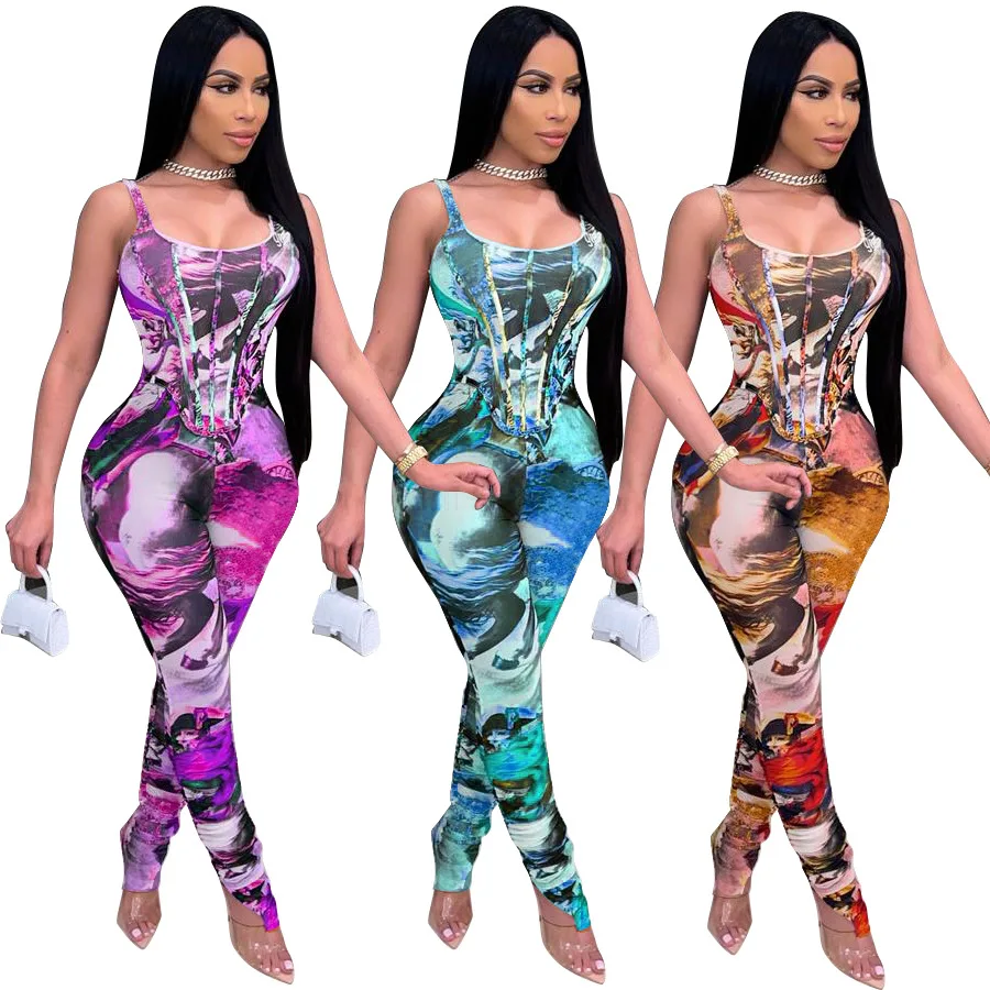 

SQ-90075 Fashion Print Ladies Tight Sexy Buttocks 2021 Women S Jumpsuits