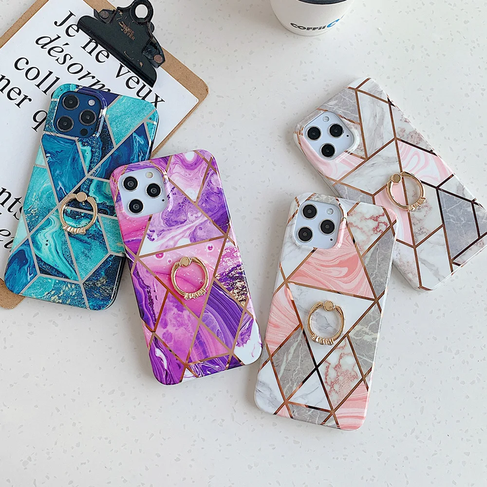 

Plating Marble Ring Holder Case For Samsung A72 A52 A51 A71 A32 A42 A21S A12 S21 S20 S10 S9 Plus Note 20 10 Soft Cover, As the picture