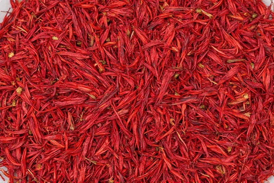 Close-up of high-quality saffron threads showing deep red color and minimal yellow styles
