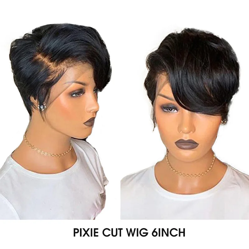 

Hot sale 13x4 pixie wig with baby hair perruque straight human hair lace front bob wigs pixie cut short full lace wig