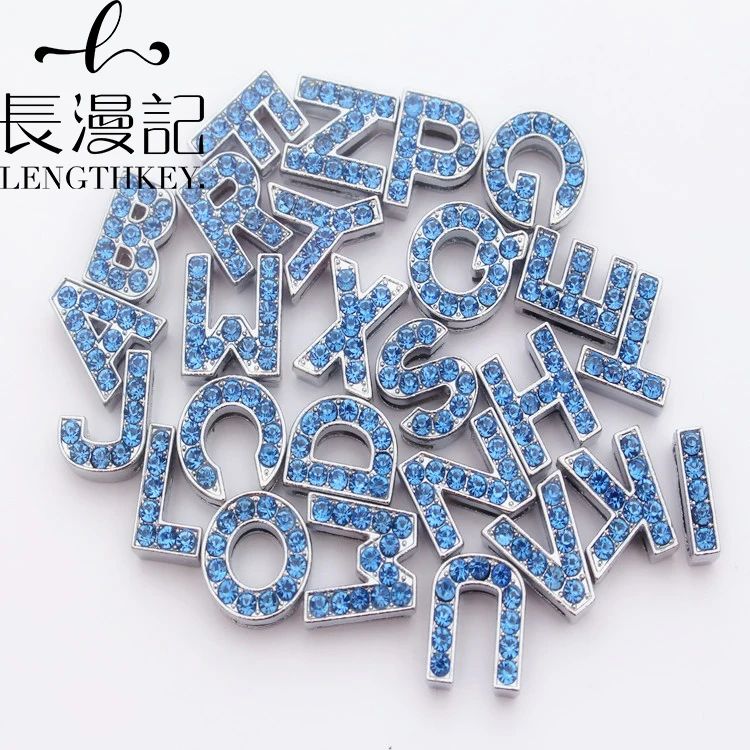 

2022 10mm diamond inlaid 26 English letter DIY pet collar accessories zinc alloy wear accessories white / Pink / Blue Diamond