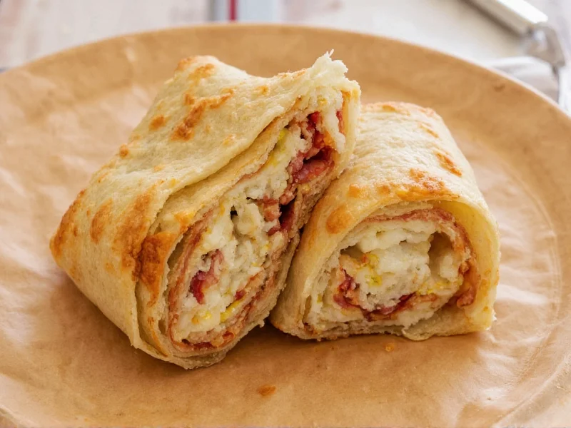 Perfectly cooked homemade crunchwrap cut in half showing fillings