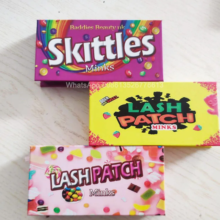 

3D Mink Eyelashes Vendor Private Label Skittles Rainbow Candy Lashbox Custom Lash Skittles Eyelash Packaging Box For 25mm Lashes, Natural black
