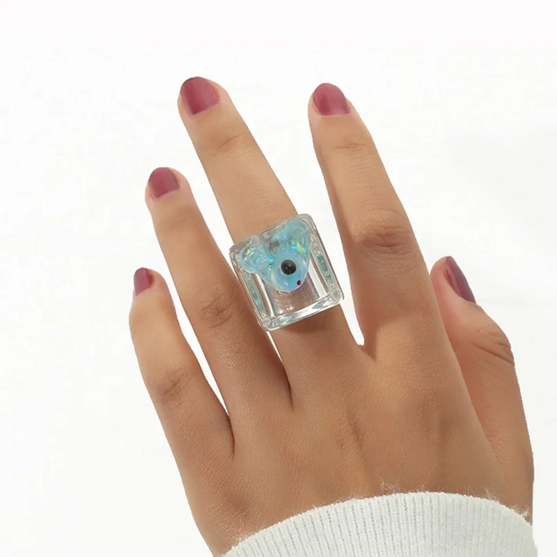 

Cute Bear Transparent Acrylic Wide Rings for Girls