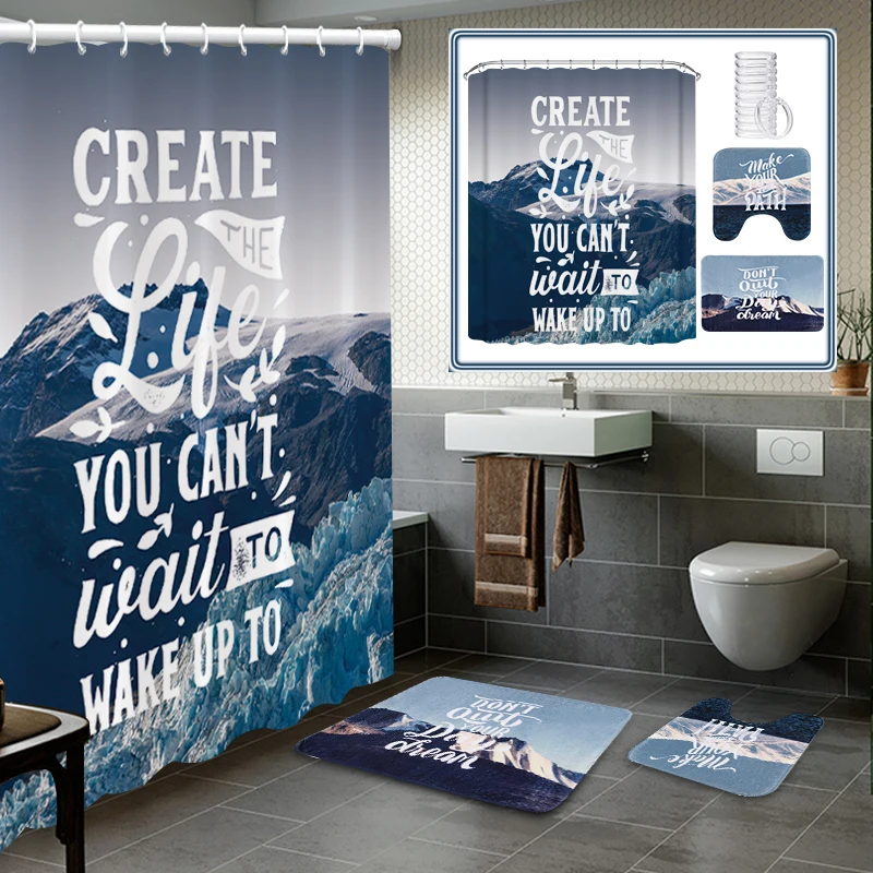 

Bathlux Waterproof 3pcs Bathroom shower set Bath Polyester Printed shower curtains with shower curtain hooks, Customized color