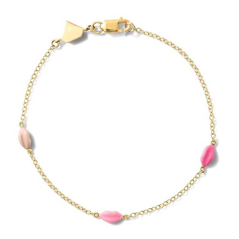 

Milskye Hot Selling Luxury 925 Silver Plated Rose Gold Pink Gradient Enamel Sexy Lip Bracelet