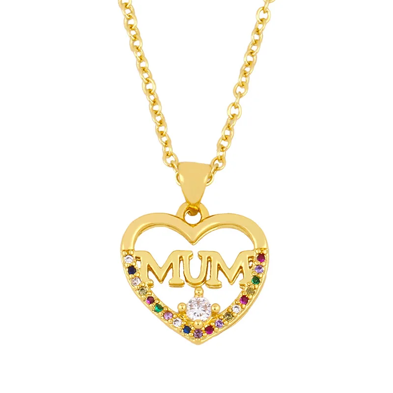 

Hainon Mother's Day Gift necklace gold plated colorful zircon Heart-shaped pendant lettering necklace mom